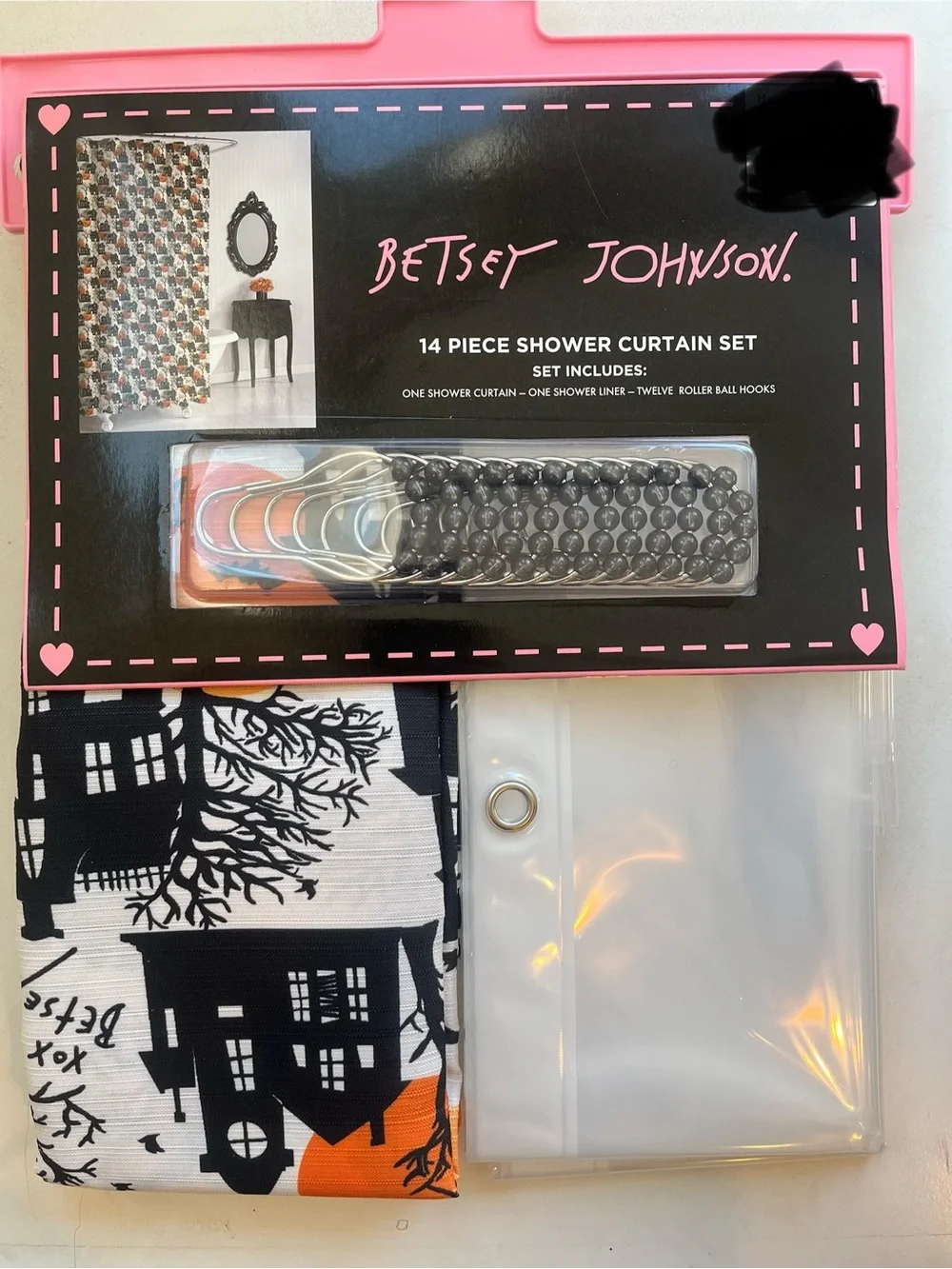 Betsey Johnson Halloween Haunted House Shower Curtain Set